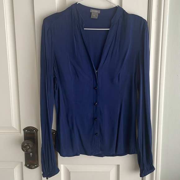 Ann Taylor silk top size 4 navy blue - Picture 1 of 7